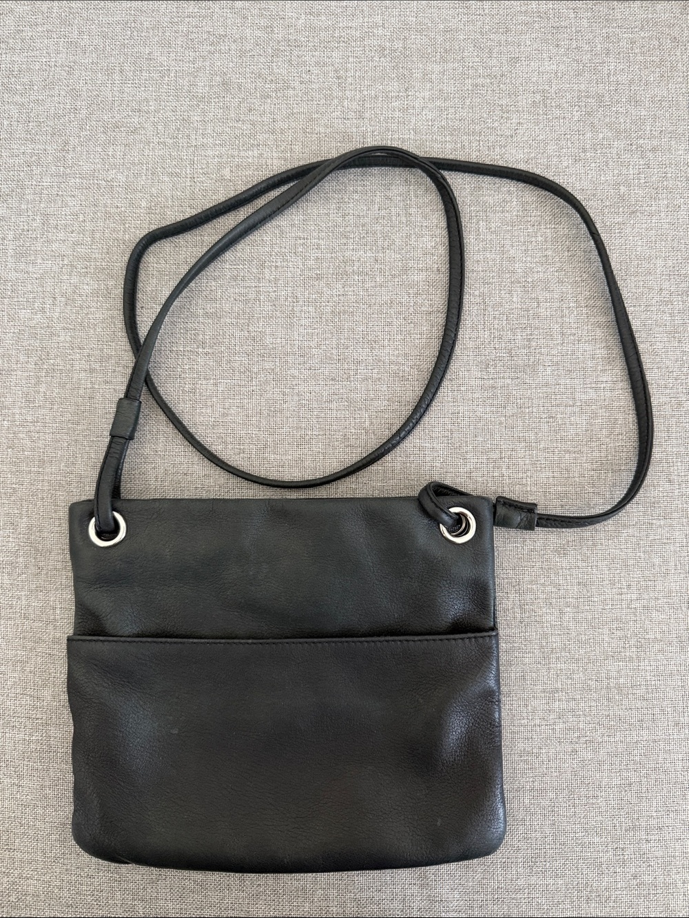 Margot Black Leather Crossbody Bag with Silver Grommet Details